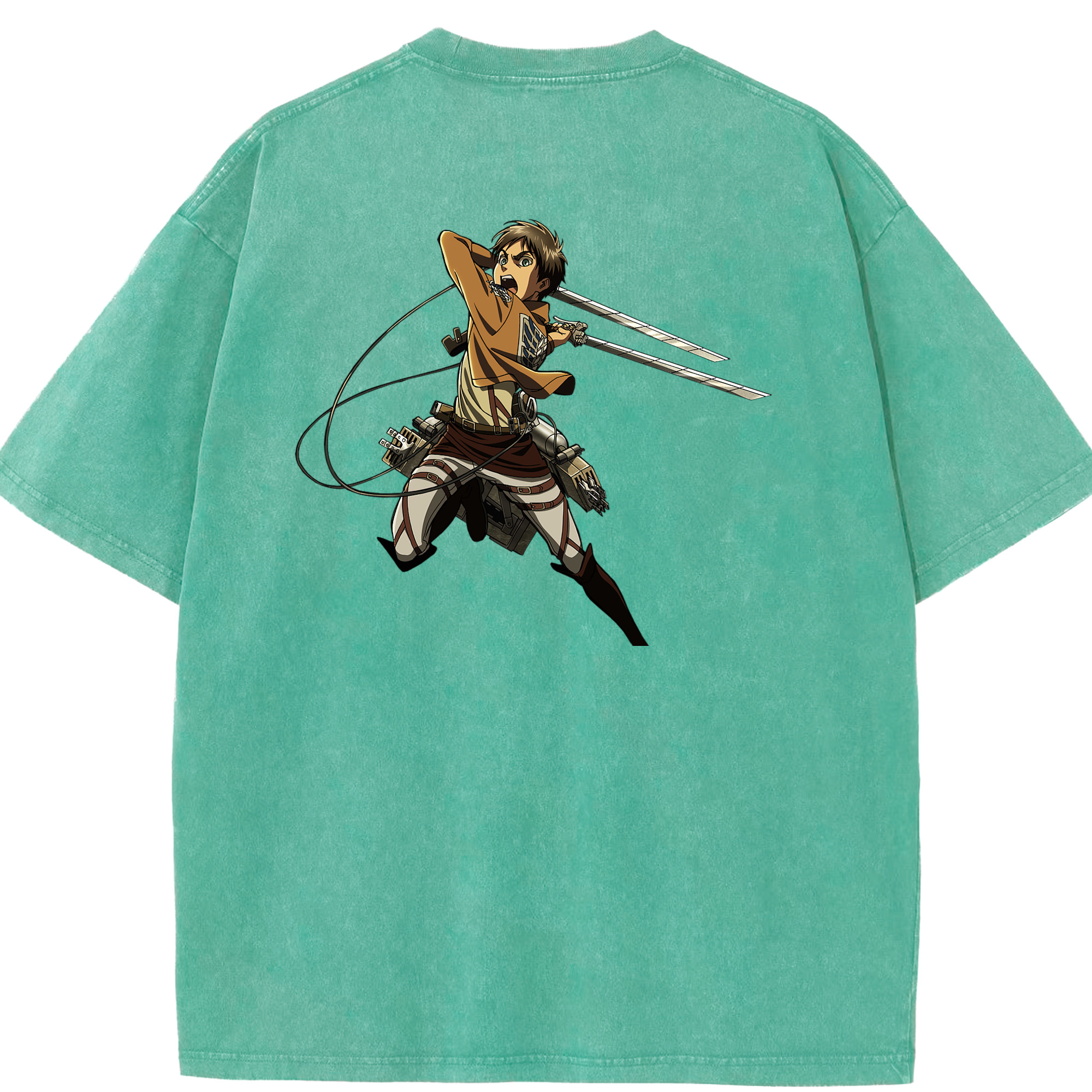 （画像用） 進撃の巨人 エレン･イェーガー Attack on Titan Eren Jäger 綿100% ヴィンテージ風 半袖Tシャツ（背面プリント）